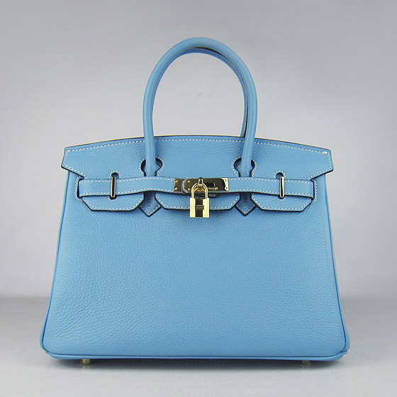 Replica Hermes Birkin 30CM Togo Leather Bag Light Blue 6088 On Sale - Click Image to Close